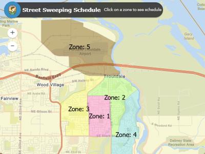 Map and schedule of Troutdale street sweeping zones