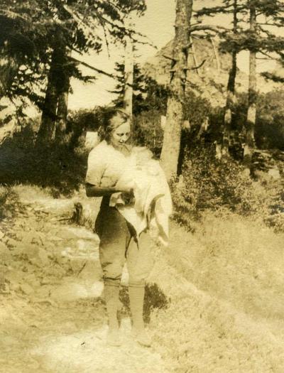 Harlow Douglass took this photo of his wife Laura holding baby Larch in 1922. THS photo.