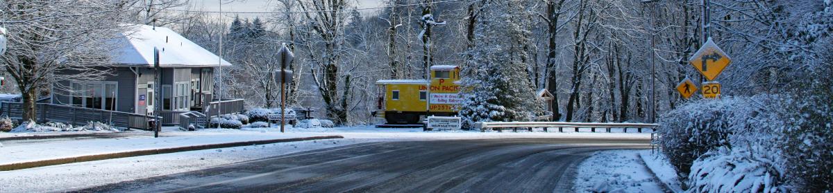 Snow covering Historic Columbia River Highway