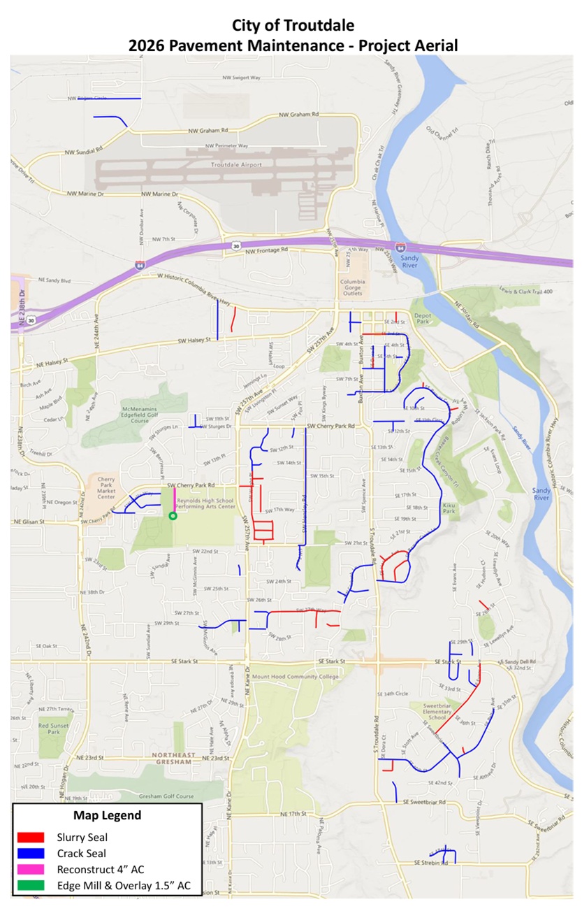 2026 Pavement Maintenance Project Troutdale OR Troutdale Pavement Maintenance 2026 Project Map 