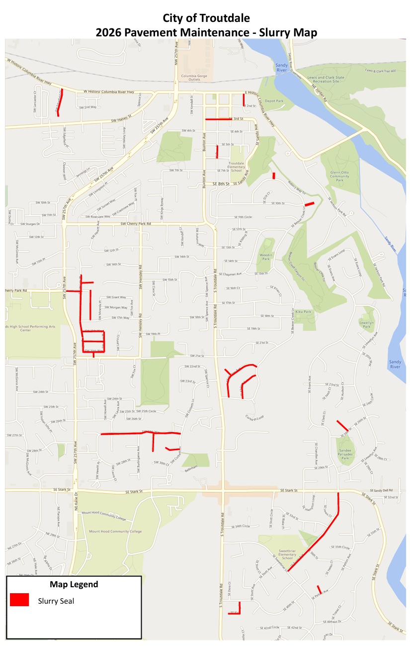 2026 Pavement Maintenance Project Troutdale OR Troutdale Pavement Maintenance 2026 Slurry Map 
