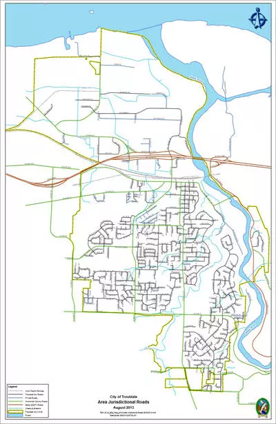 Map displaying area jurisdictional roads within the City of Troutdale