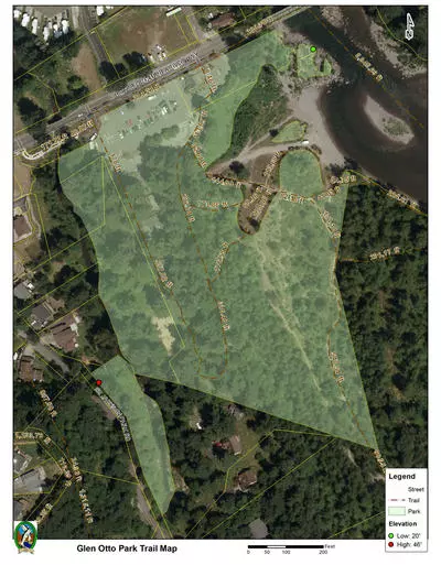 Map and aerial view of Glenn Otto Park in Troutdale. Click to open PDF