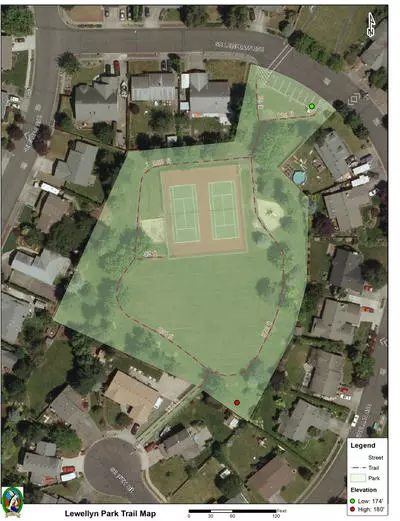 Map and aerial view of Lewellyn Park in Troutdale. Click to open PDF