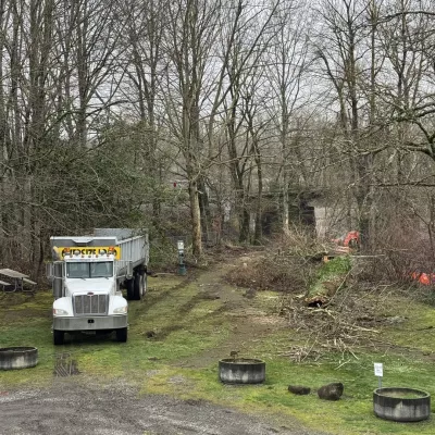 Truck at the construction site of the Sandy River Park and Trail