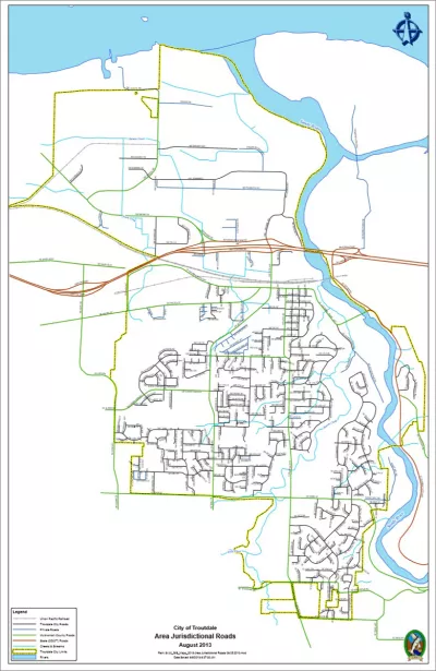 Map displaying area jurisdictional roads within the City of Troutdale