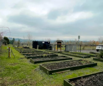 A row of 9' x 4' garden plots at the Community Garden
