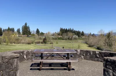 Picnic table overlooking Sunrise Park in Troutdale