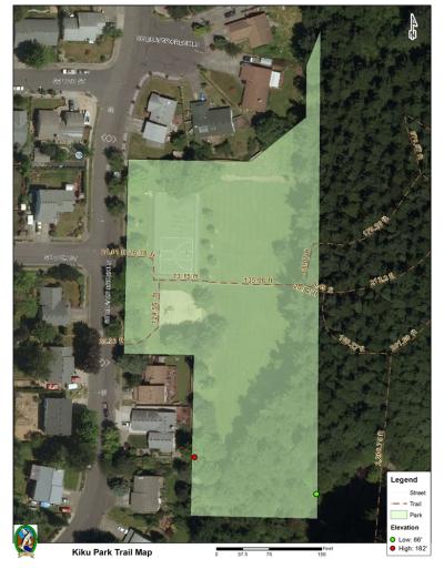 Aerial view of Kiku Park with borders and marked paths. Click to open high resolution PDF