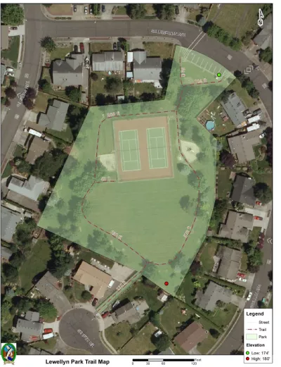 Map and aerial view of Lewellyn Park in Troutdale. Click to open PDF