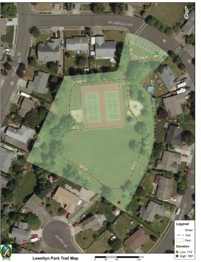 Map and aerial view of Lewellyn Park in Troutdale. Click to open PDF