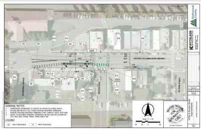 A map of the new lane striping on East Historic Columbia River Highway at Buxton Road.
