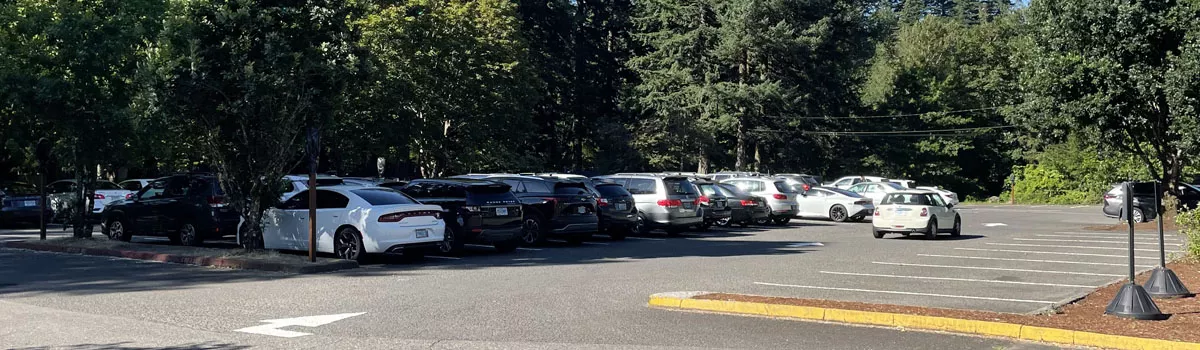 Cars parked at Glenn Otto Park in Troutdale