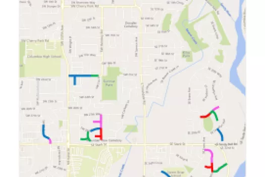Map show dates of slurry sealing for the 2025 Pavement Maintenance Project
