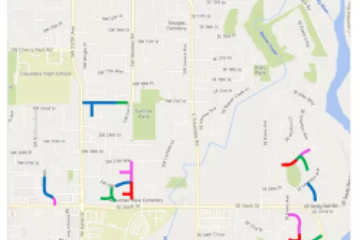 Map show dates of slurry sealing for the 2025 Pavement Maintenance Project