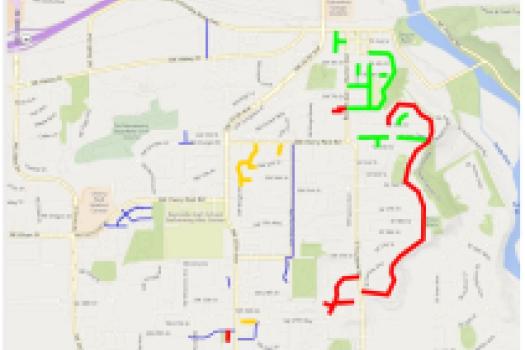 Map showing pavement crack sealing work