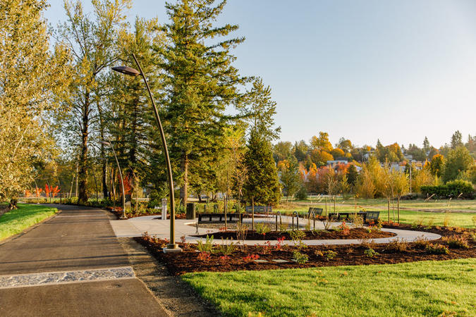 A sitting area at Sharon Nesbit Heritage Park