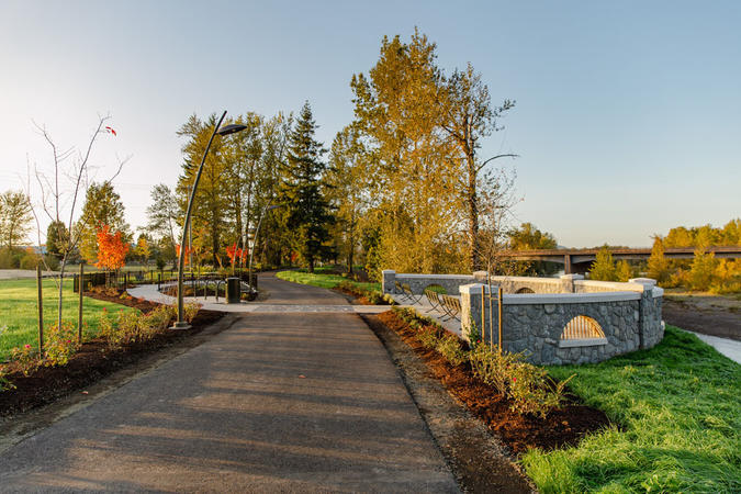 The observation area on the banks of the Sandy River at Sharon Nesbit Heritage Park