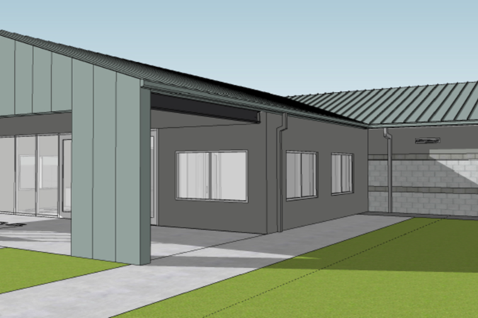 Rendering of the side view of the expanded WPCF administration building in Troutdale